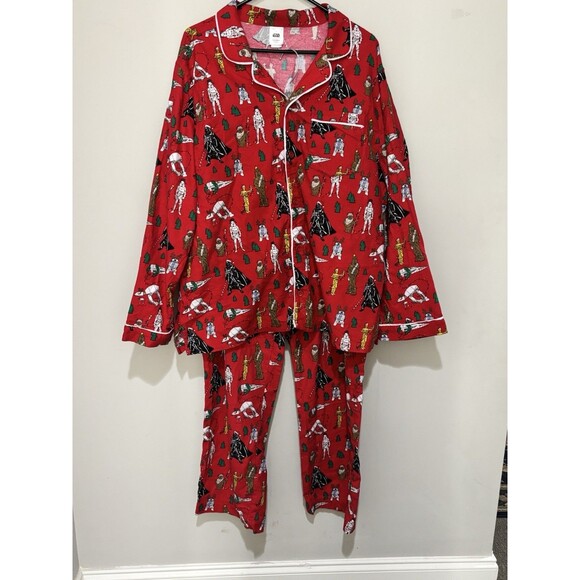 Hanna Anderson Star Wars Adult Christmas Pajama Set Flannel Red Sz XL - Picture 1 of 16